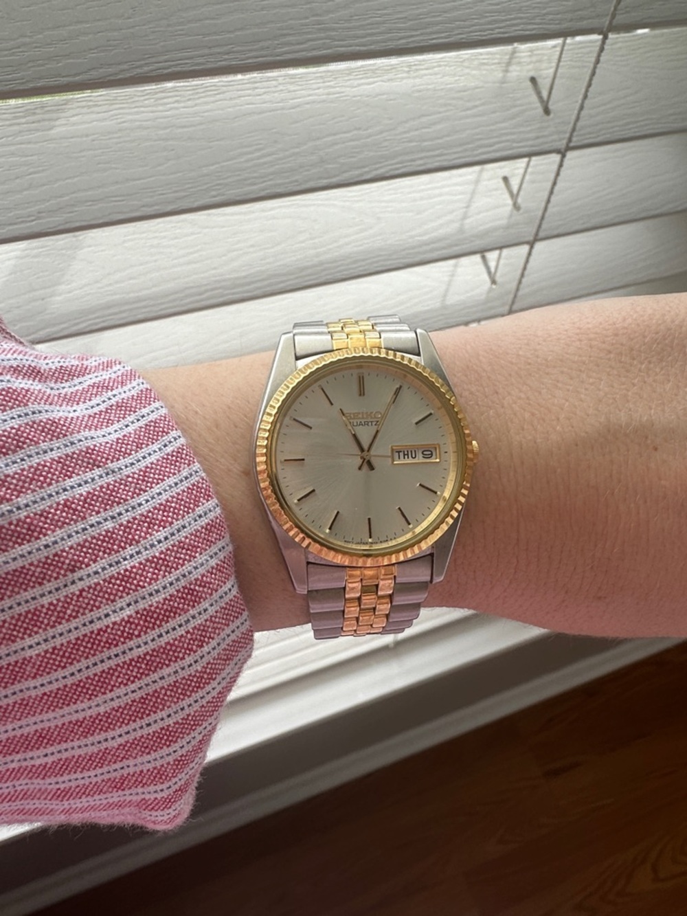 Seiko Two-Tone Silver Dial Watch with Gold Accents